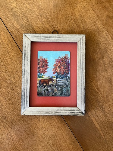 Original ACEO Ölgemälde 2025, mattiert auf 4x5 90er Jahre + moderner Rahmen; Esel, Maultier - Bild 1 von 14