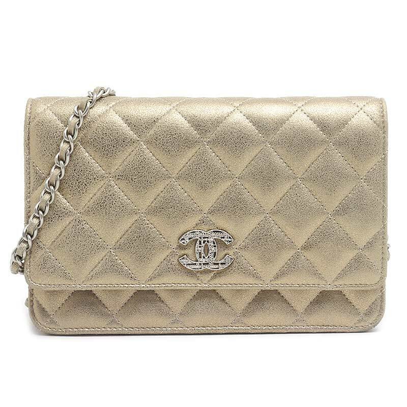 CHANEL Matelass Chain Wallet Leather Gold Shoulder Bag