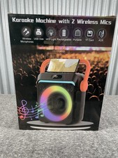 Portable Karaoke Machine With 2 Wireless Mics LED Speaker USB TF AUX Inputs