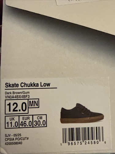Talla 12 - VANS Patín Chukka Bajo Marrón Oscuro Goma Nuevo En Caja - Imagen 1 de 6