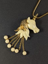 Vintage MCM Unicorn Pendant Necklace Unsigned Vendome Style Dangle Tassels