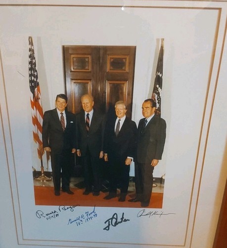 FOUR PRESIDENTS REAGAN FORD CARTER NIXON AUTOGRAPHED Color 11 X 8 FRAMED PHOTO - Picture 2 of 7