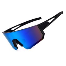 GLARDEFE Sports Baseball Sunglasses - Running Medium, Black / Blue Mirror