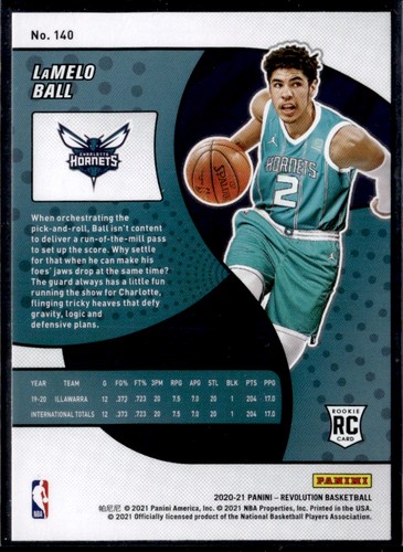 LAMELO BALL 2020-21 PANINI REVOLUTION RC CHARLOTTE HORNETS #140 - Foto 2 di 2