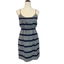 J Crew  Women's Striped Tank Dress Spaghetti Strap Lined sz 6 Navy Blue White