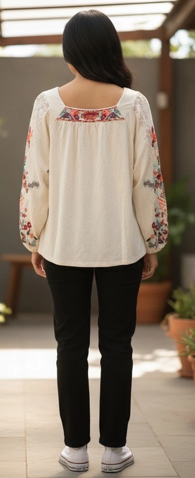 Blusa Top Boho Bordada Mariella Suave Envolventes Talla S Floral Campesina Foto 4 de 4