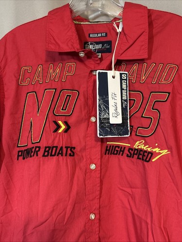 NEW Camp David Men’s Long Sleeve Button Up Embroidered Shirt Red NWT EUC - Picture 2 of 12