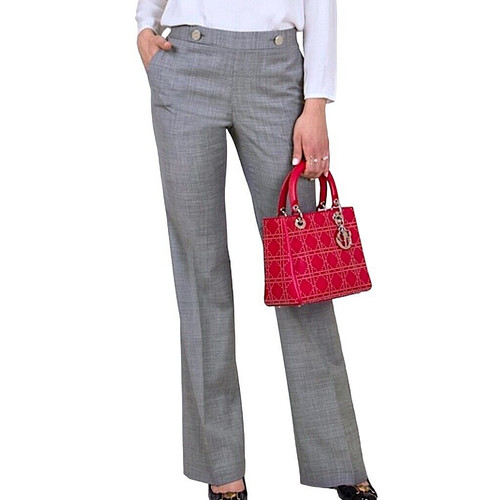 TORY BURCH Corinna Wool Blend Trouser Pants Women's Size 4 Midrise Wide Leg Gray