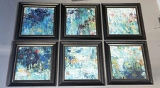 Set of 6 Paragon framed 16x16 abstract impressionist wall art Falling Waters ar1