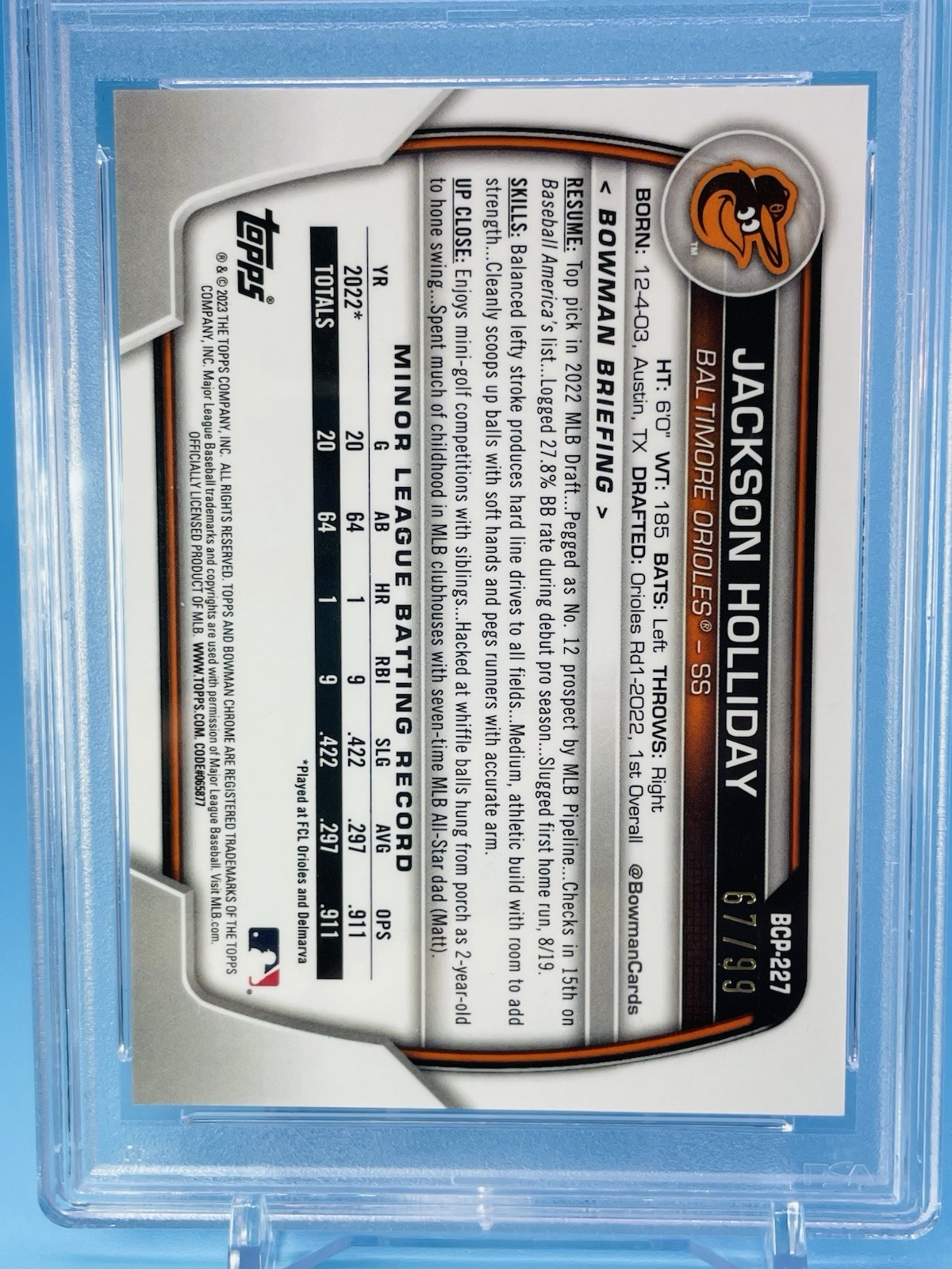 2023 Bowman Chrome ~ JACKSON HOLLIDAY ~ Green RC #'d /99 ~ PSA 10 GEM MINT 🔥 view 18