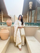 Off White Party Wear Anarkali Salwar Kameez Sharara Set Gota with Dupatta Indian