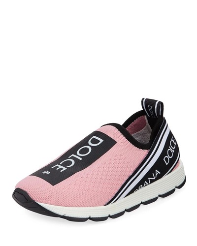 Dolce&Gabbana Girl's Maglina Slip-On Knit Logo Sneakers, Kids