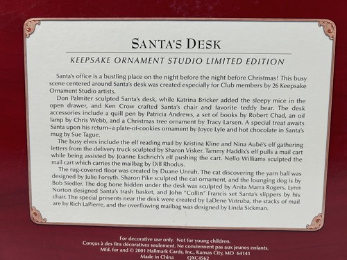 Limited Edition Hallmark Santa’s Desk 2001 Keepsake Collectors Club - Picture 17 of 18