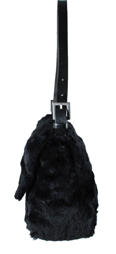 Bolso de Hombro FENDI Vintage Negro Piel de Visón Esquilado MAMMA BAGUETTE - Imagen 6 de 17
