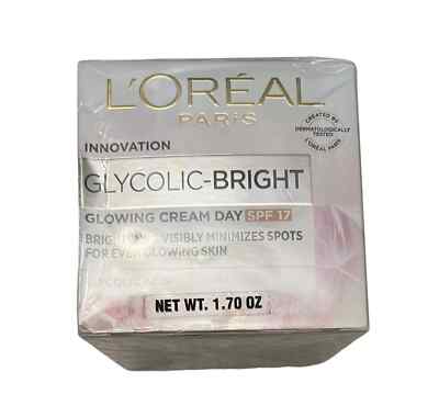 NEW L'Oreal Paris Glycolic Bright Glowing Day Cream with SPF 17-1.70 OZ. Sealed