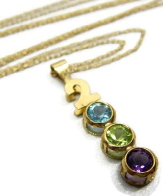 10kt 18 Zoll Y Gold 2000 Anhänger Aquamarin Peridot Amethyst Multi 3 Stein Halskette