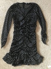 ZARA black shimmery polka dot ruched mini dress women size L