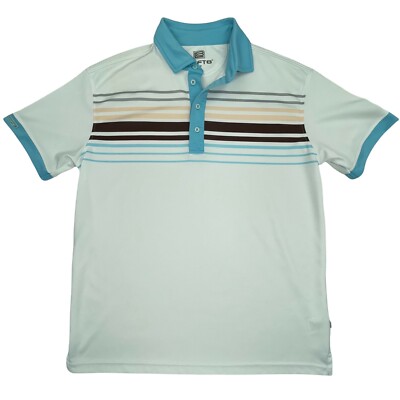 LOFT 8 DEGREES Polo Shirt Mens Medium White Striped Short Sleeve Golf