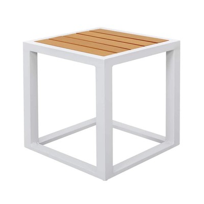 18 In. White Square Powder-Coated Aluminum Outdoor Side Table With Tabletop