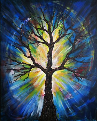 Tree Of Life Branches Blue Yellow Glow Light Expressionism - 8x10 Print ...