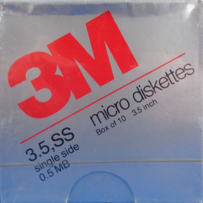 3.5'' FLOPPY 3M SINGLE SIDE 0.5MB (10 PIECE BOX) #NOS #SEALED