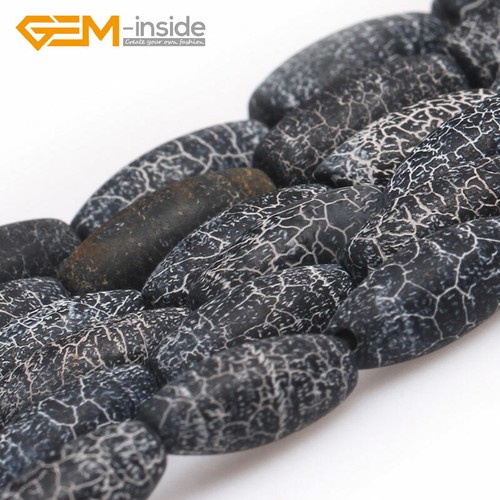 Cuentas de piedras preciosas esmeriladas mate natural de ágata negra de arroz para hacer joyas de 15" - Imagen 5 de 34