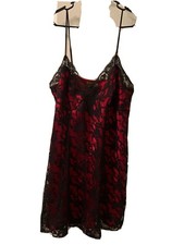 Solange 90s Vintage Women's Size 14/16 Satin Lace Nightgown Black Red
