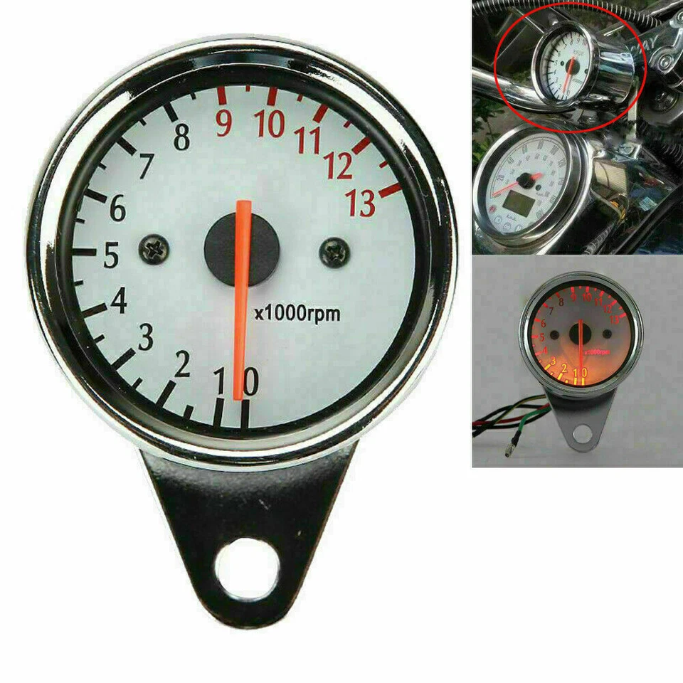 Motorcycle Universal 12V LED 0-13000RPM Tachometer Gauge for Chopper Cafe Racers Foto 3 de 4