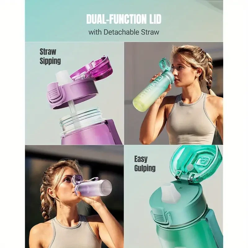 32oz Motivational Water Bottle with Time Markers, BPA-Free Tritan Plastic Purple - Image 4 of 4