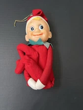 Rare 1950s-60s Vintage Japan Pixie Elf Knee Hugger Red Felt With White Gloves