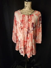 Jessica London Red & White Paisley Sheer & Lined Blouse With Scarf Size 2X