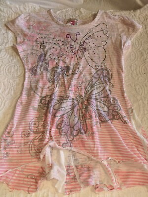 Beautees Girls Sz. M White & Pink Knit Butterfly Design Dress. Soft, Cute