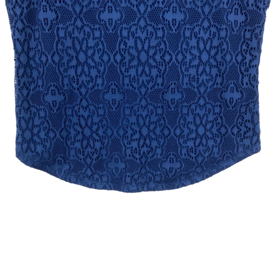Liz Claiborne Tank Top Womens Large Blue Knit Cotton Lace Front V Neck Pullover - Image 3 of 4