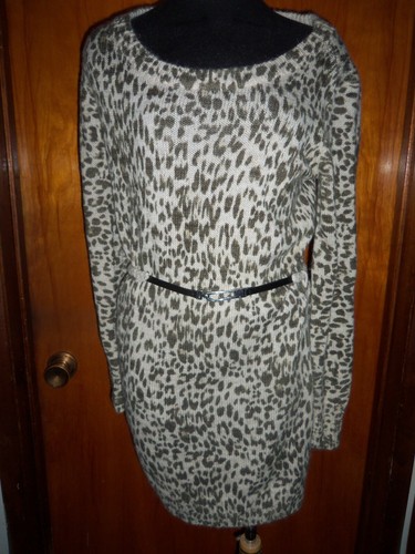 Victoria's Secret Moda International Leopard Slouchy Sweater Dress w/Belt S New