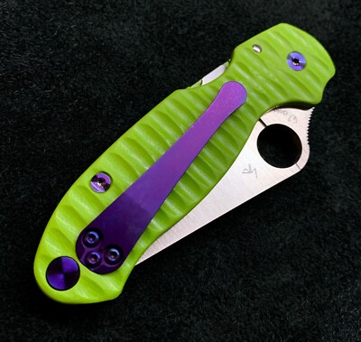 Spyderco Para 3 C223GP Toxic Green Anso Scale w/ Purple Titanium