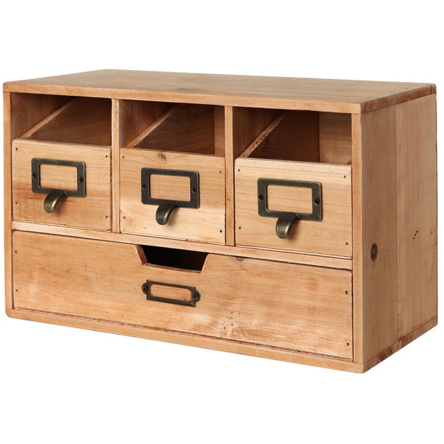 Brown Wood Desktop Office Organizer Drawers Craft Supplies Storage Cabinet