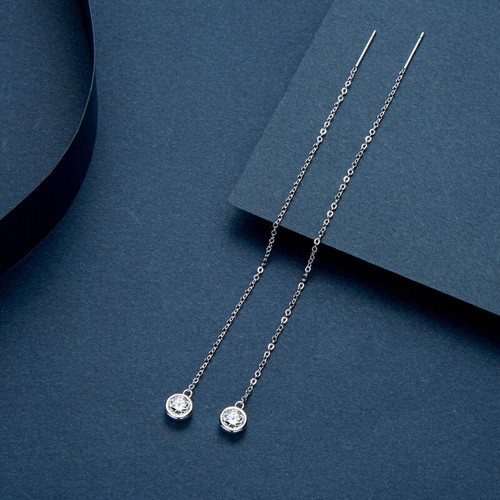 5mm Real Moissanite Tassel Threader Drop Earring Ear Line Silver Sterling Silver - Picture 4 of 6