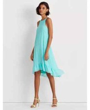 Lauren Ralph Lauren Eyelet Sleeveless Shift Dress Aqua Petite Size 12P SALE $135