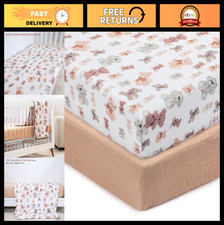 2 Pack Cotton Fitted Crib Sheets for Babies - Soft Muslin, Deep Elastic Edge, 52