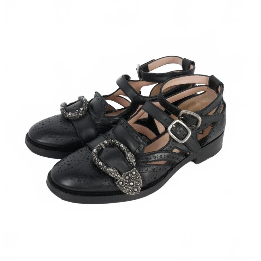 Mocassins Gucci Brogue bracelet cuir boucle métal noir 36,5 femme 452860