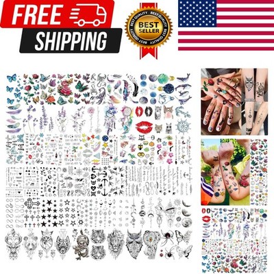 66 Sheets 430+ PCS Cute Temporary Tattoos For Women Men Adults, Watercolor Bu...