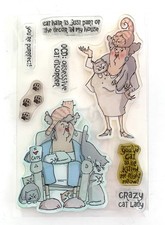 Art Impressions 8 Piece Clear Stamp Set CRAZY CAT LADY SC0652 Humorous