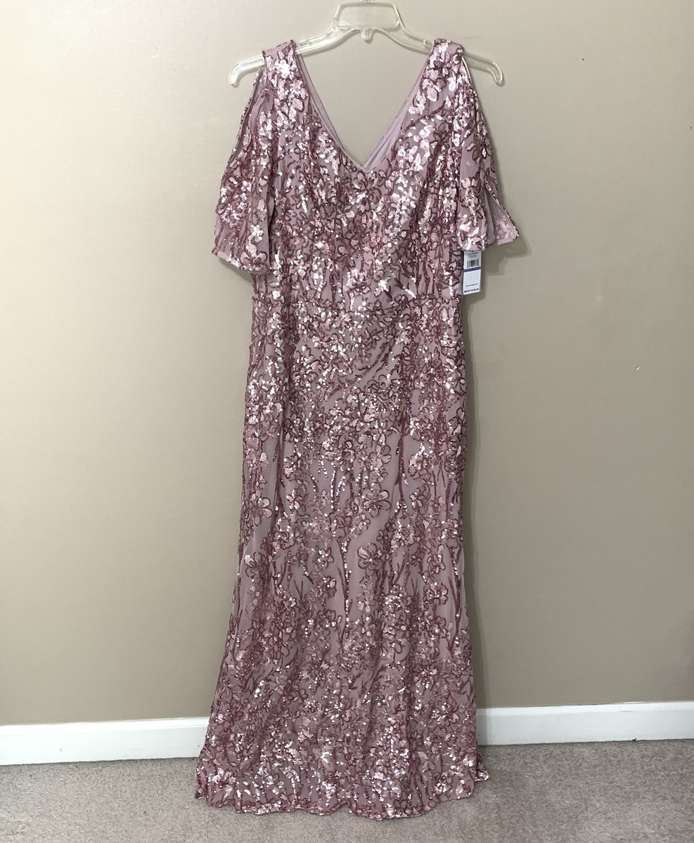 alex evenings women's long sequin dress with flutter sleeves Alex Evenings Blush Cold Shoulder Flutter Sleeve Sequin Dress Women's Sz 18  NWT