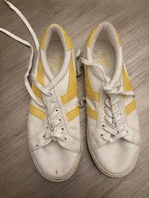 Gola Badminton Sneakers Yellow White Retro Unisex Shoes Vintage Style Women's 9