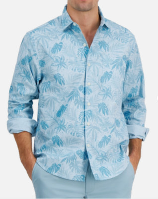 Tommy Bahama Mens Digital Palms Printed Shirt in Mosaic Blue Size XL