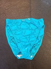 Vtg. Christian Dior Medium Panties Sheer Floral Teal Lace High Cut Panty 4560
