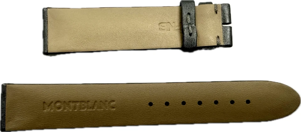 Pulseira de couro Montblanc 17 mm x 16 mm nylon cinza genuína FNB nova GB - Imagem 2 de 2