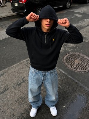 Lyle & Scott Black Zip Hoodie Full Zip Sweatshirt Minimal Streetwear Size L