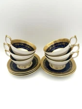 Aynsley Georgian Cobalt - Footed Cups & Saucers, Set of 6
