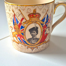 Queen Elizabeth II Coronation Commemorative Souvenir Mug, Union Jack, Gold Trim